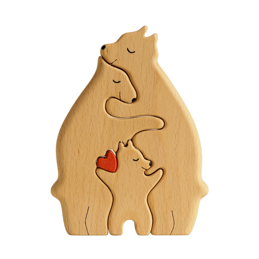 Handcrafted Wooden Family of Bears Hugging Figurine - Unique Wood Puzzle for Pregnancy Announcements, Weddings, and Home Decor