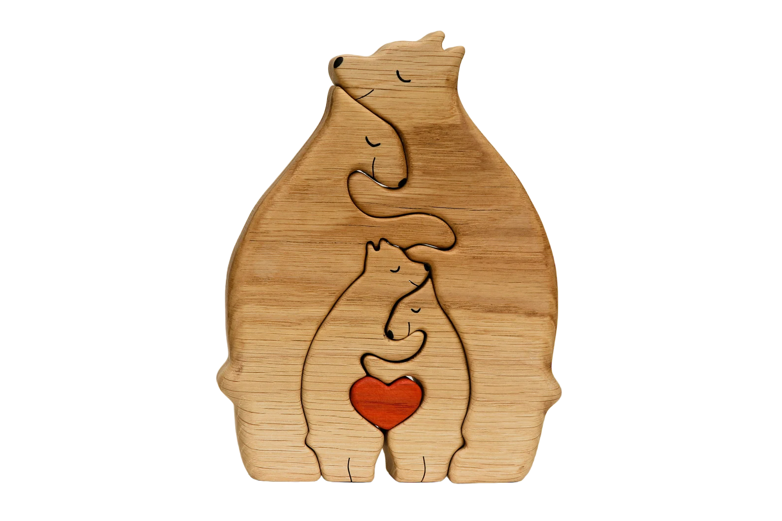 Handcrafted Wooden Family of Bears Hugging Figurine - Unique Wood Puzzle for Pregnancy Announcements, Weddings, and Home Decor